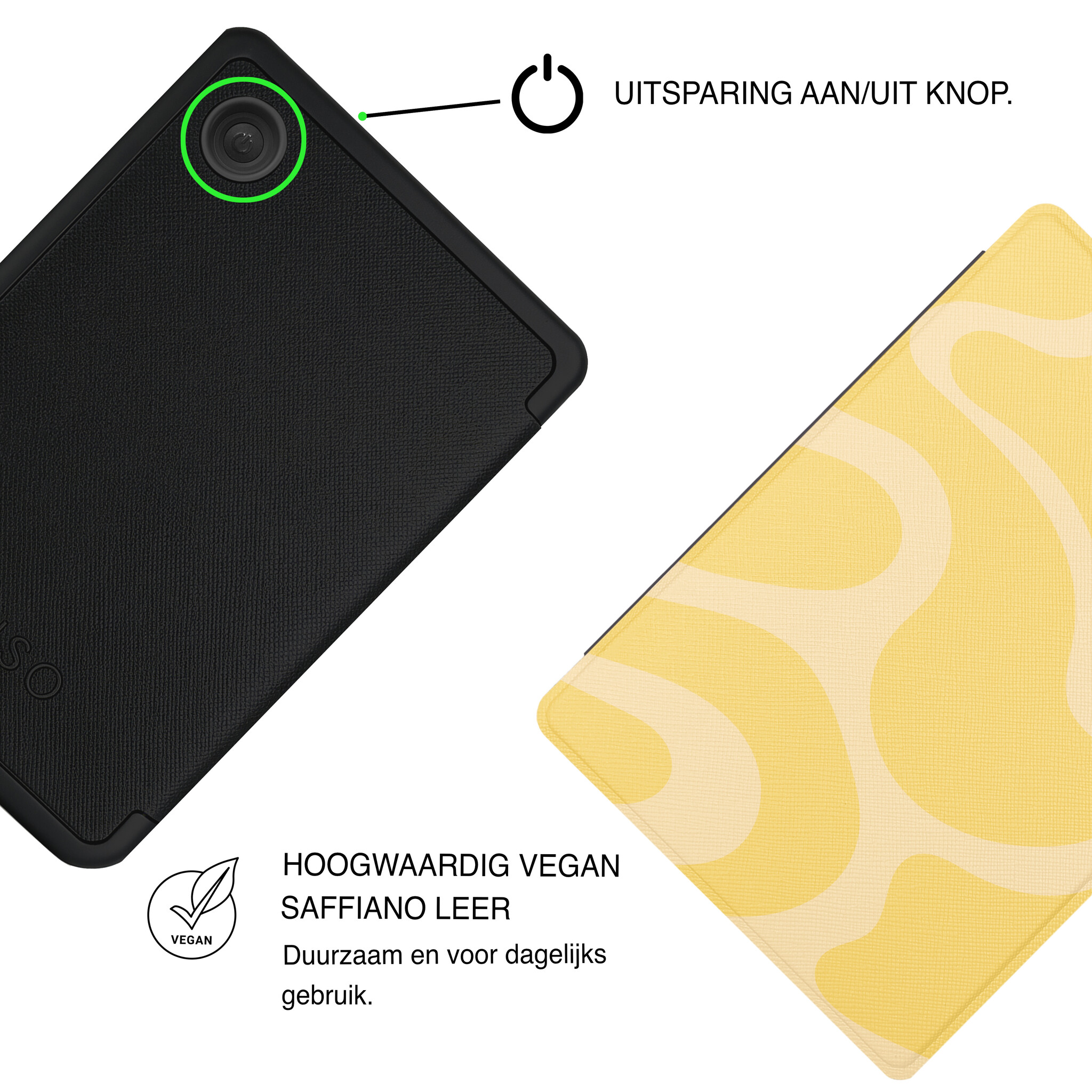 Kobo Clara BW / Clara Colour Hoesje - Vegan Saffiano Leren Sleep Cover - Met Handband en Auto Wake/Sleep - Yellow Wave