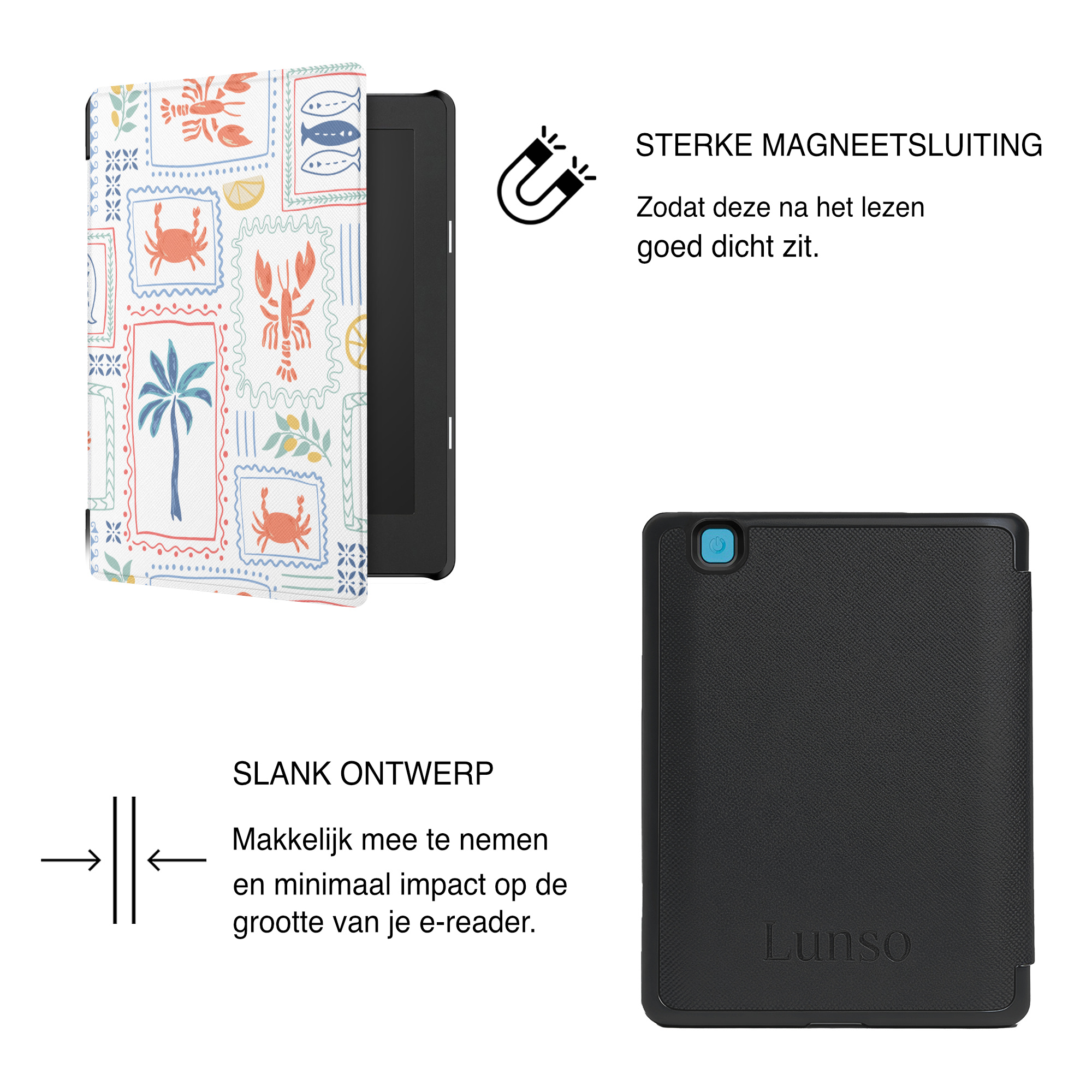 Kobo Aura H20 Edition 2 Hoesje - Vegan Saffiano Leren Sleep Cover - Auto Wake/Sleep - Riviera Postcards