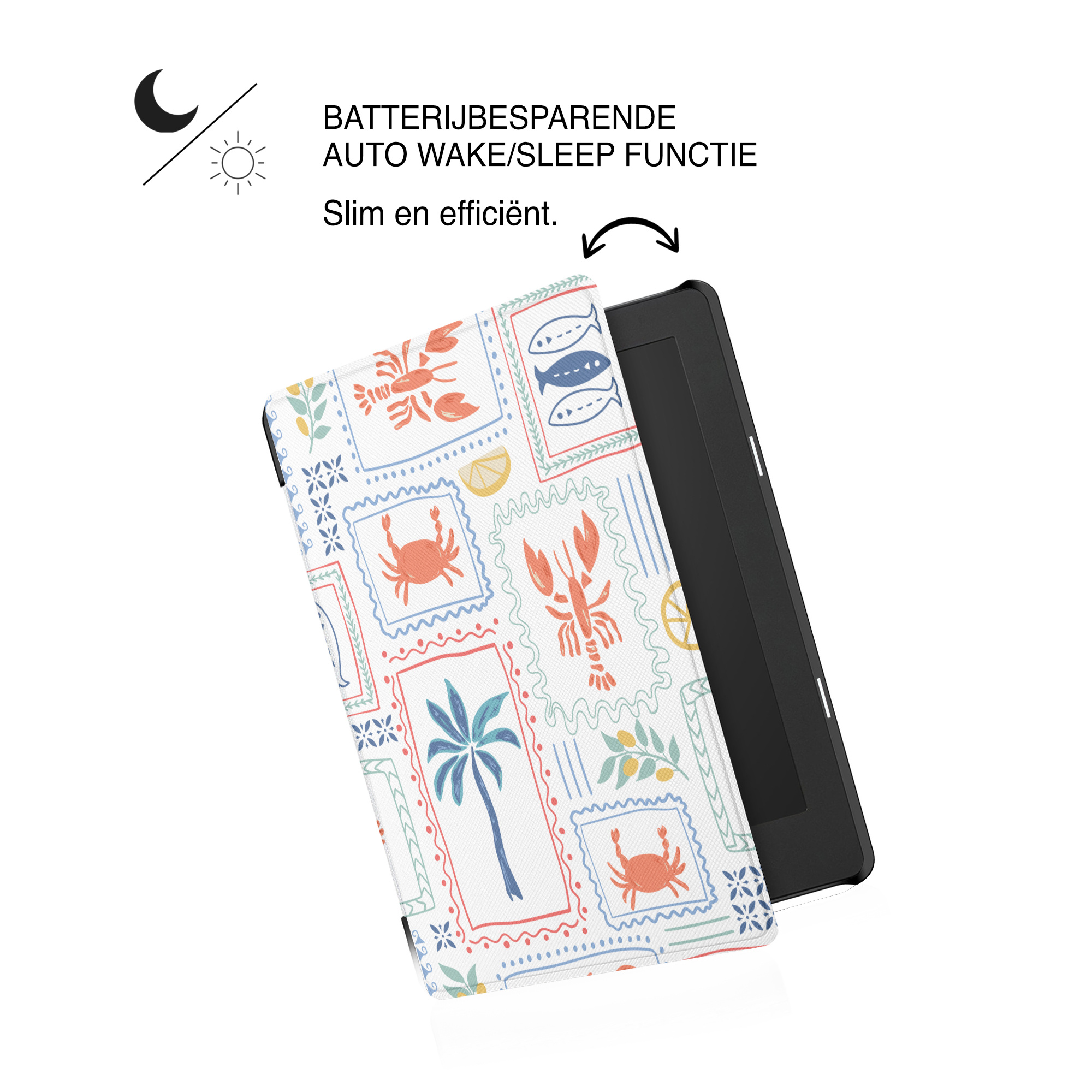 Kobo Aura H20 Edition 2 Hoesje - Vegan Saffiano Leren Sleep Cover - Auto Wake/Sleep - Riviera Postcards