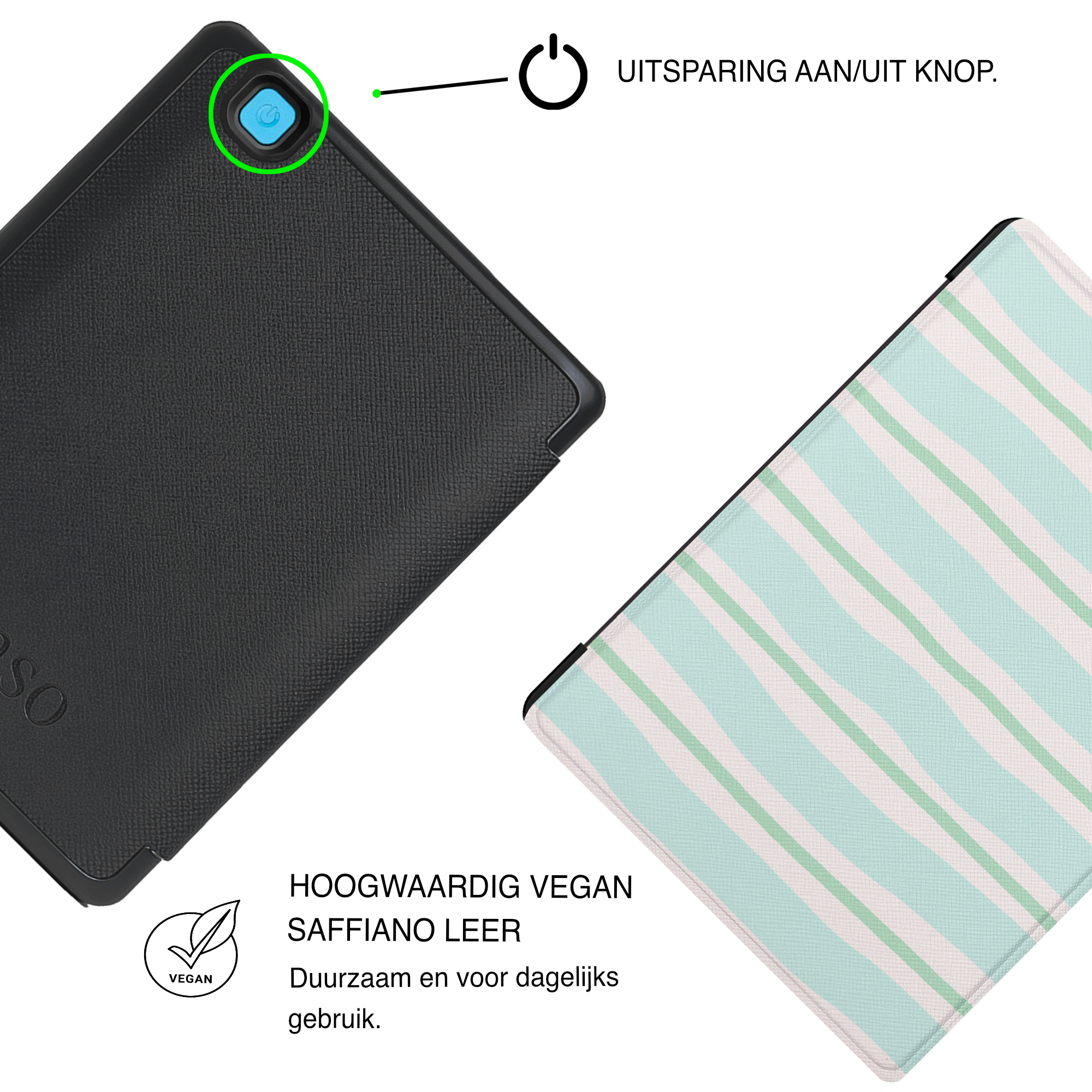 Kobo Aura H20 Edition 2 Hoesje - Vegan Saffiano Leren Sleep Cover - Auto Wake/Sleep - Soft Surf