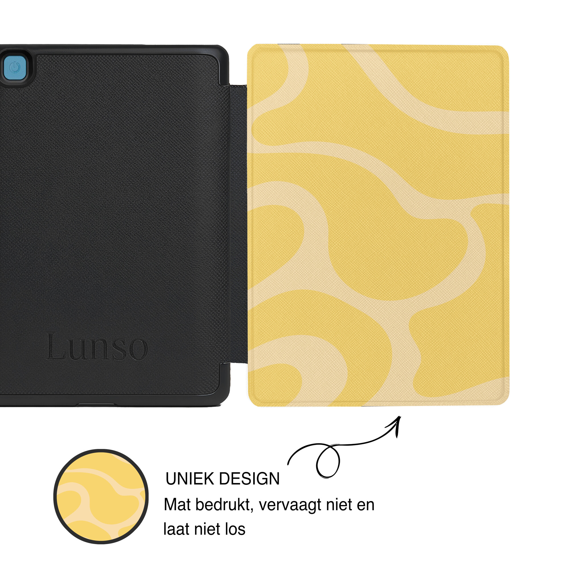 Kobo Aura H20 Edition 2 Hoesje - Vegan Saffiano Leren Sleep Cover - Auto Wake/Sleep - Yellow Wave