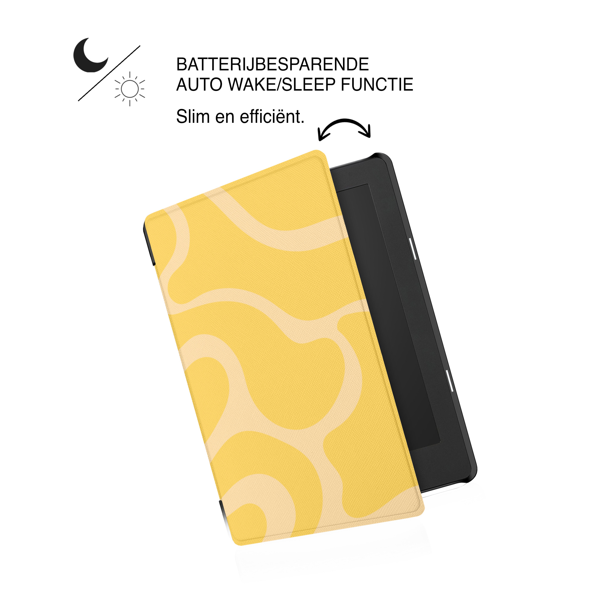 Kobo Aura H20 Edition 2 Hoesje - Vegan Saffiano Leren Sleep Cover - Auto Wake/Sleep - Yellow Wave