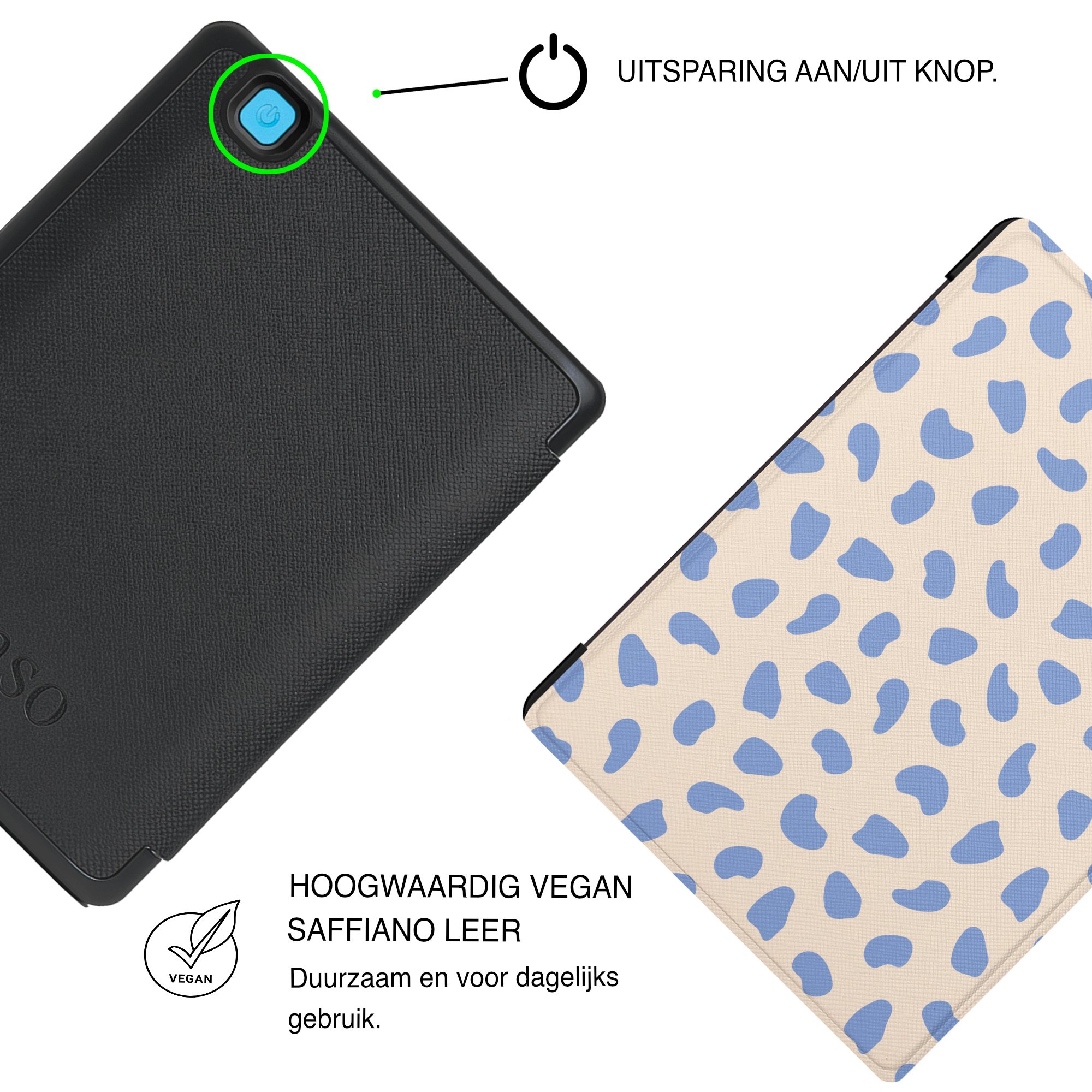 Kobo Aura Edition 2 Hoesje - Vegan Saffiano Leren Sleep Cover - Auto Wake/Sleep - Azure Pebble