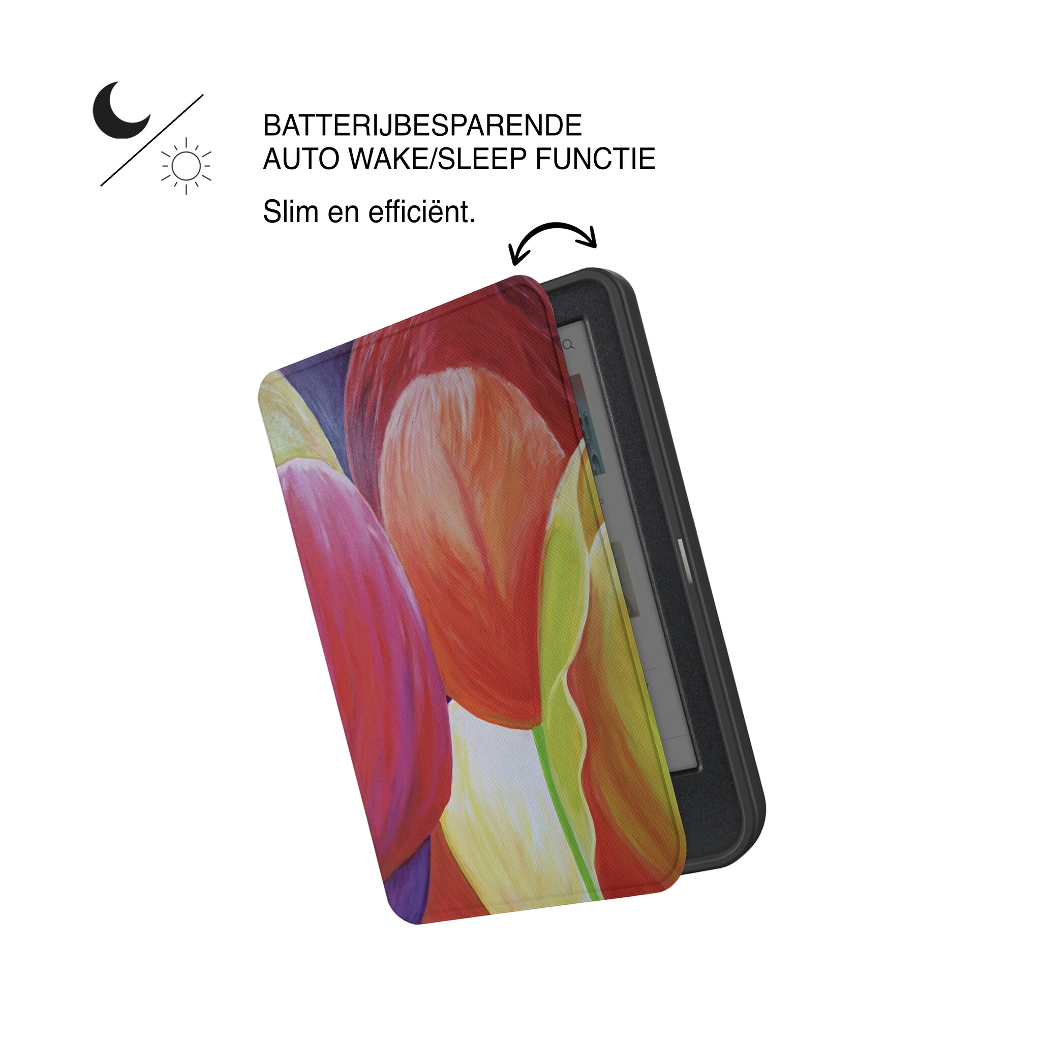 Kobo Clara BW / Clara Colour Hoesje - Vegan Saffiano Leren Sleep Cover - Met Handband en Auto Wake/Sleep - Tulpen