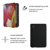Kobo Clara BW / Clara Colour Hoesje - Vegan Saffiano Leren Sleep Cover - Met Handband en Auto Wake/Sleep - Tulpen