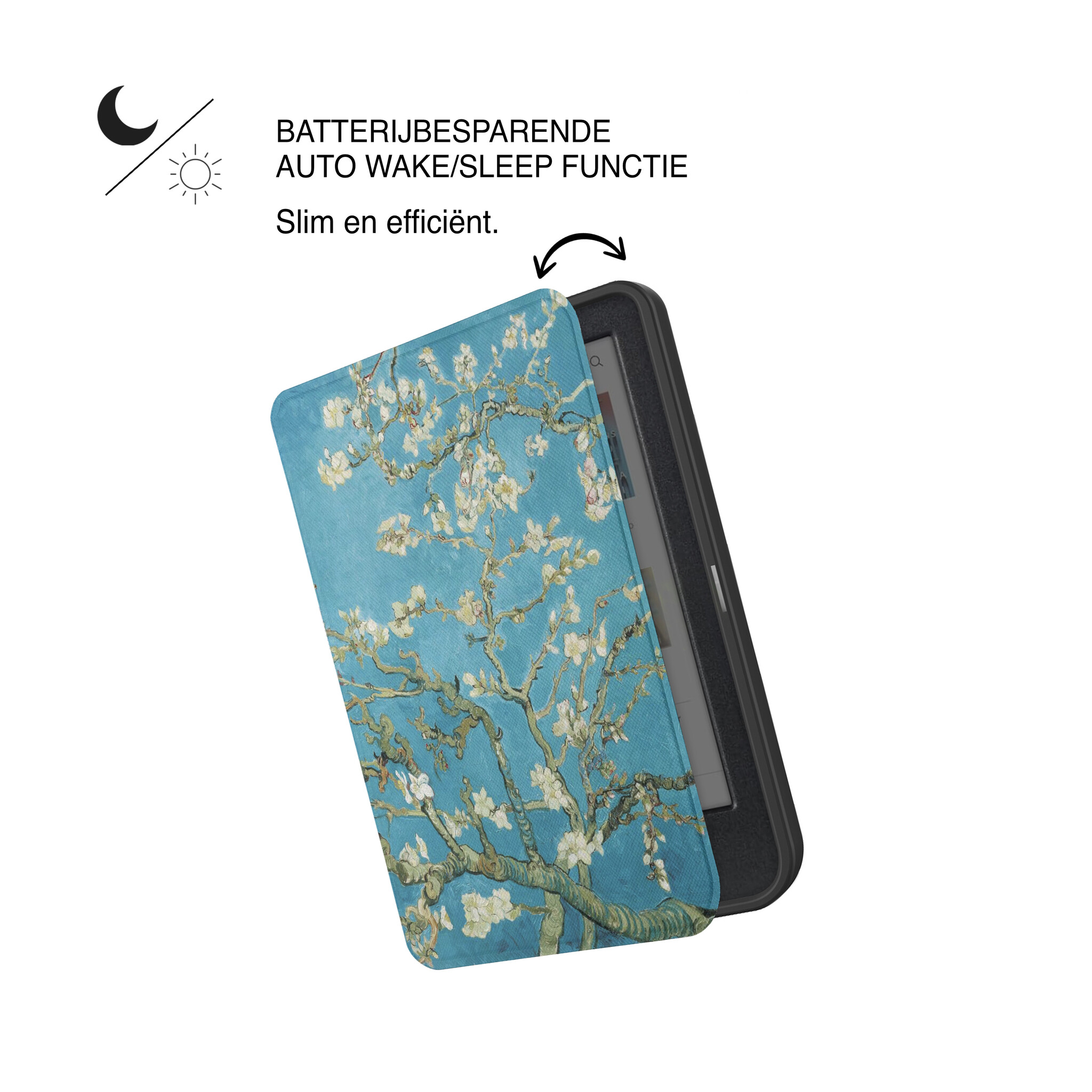 Kobo Clara BW / Clara Colour Hoesje - Vegan Saffiano Leren Sleep Cover - Met Handband en Auto Wake/Sleep - Van Gogh Amandelbloesem