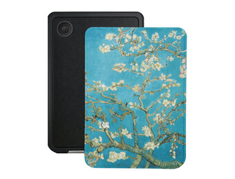 Lunso Kobo Clara BW / Clara Colour hoesje (6 inch) - Vegan Saffiano Leren Sleep Cover - Van Gogh Amandelbloesem