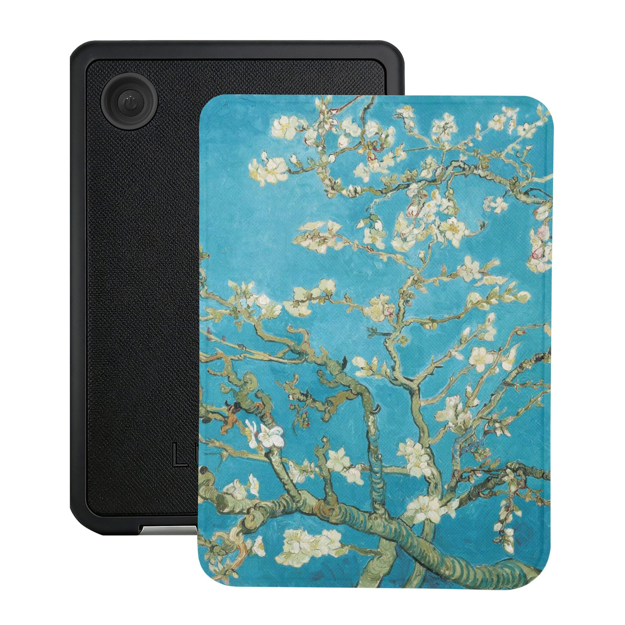 Lunso Kobo Clara BW / Clara Colour hoesje (6 inch) - Vegan Saffiano Leren Sleep Cover - Van Gogh Amandelbloesem