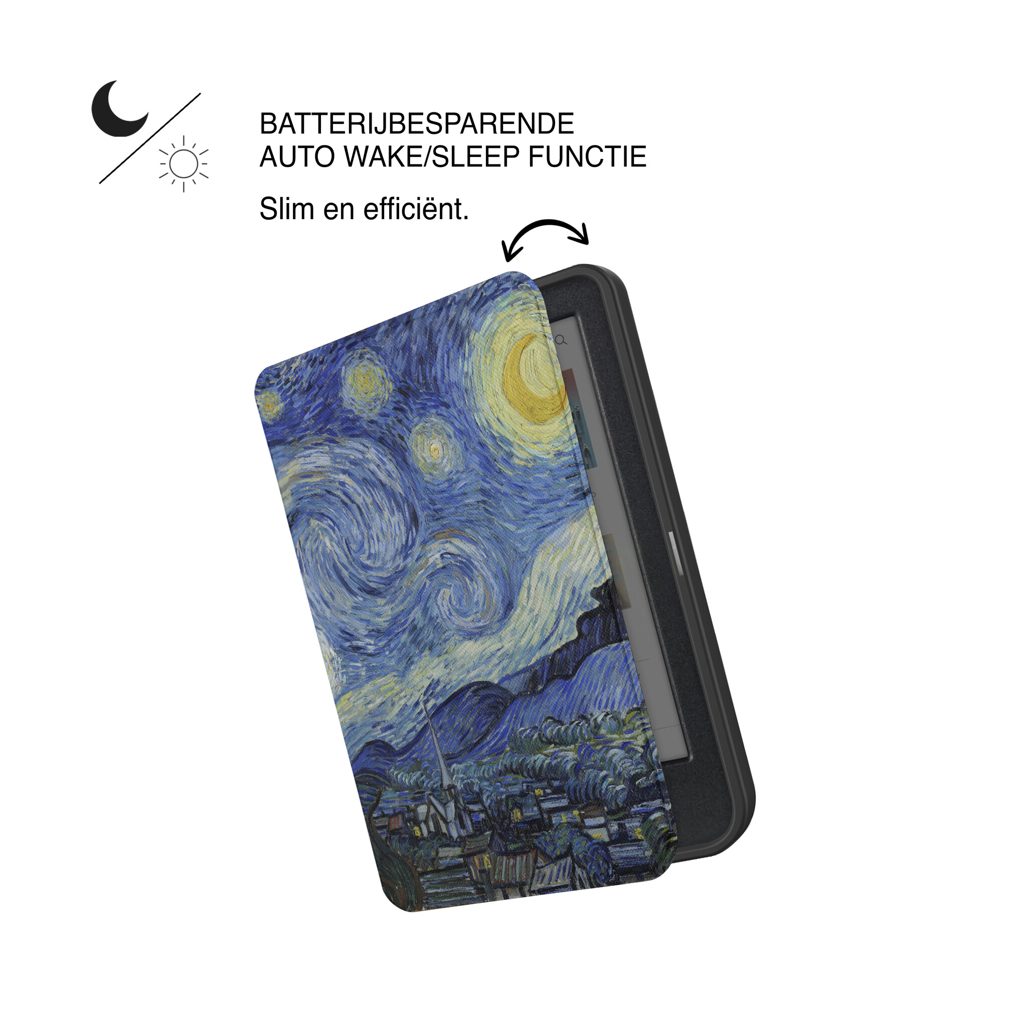 Kobo Clara BW / Clara Colour Hoesje - Vegan Saffiano Leren Sleep Cover - Met Handband en Auto Wake/Sleep - Van Gogh Sterrennacht