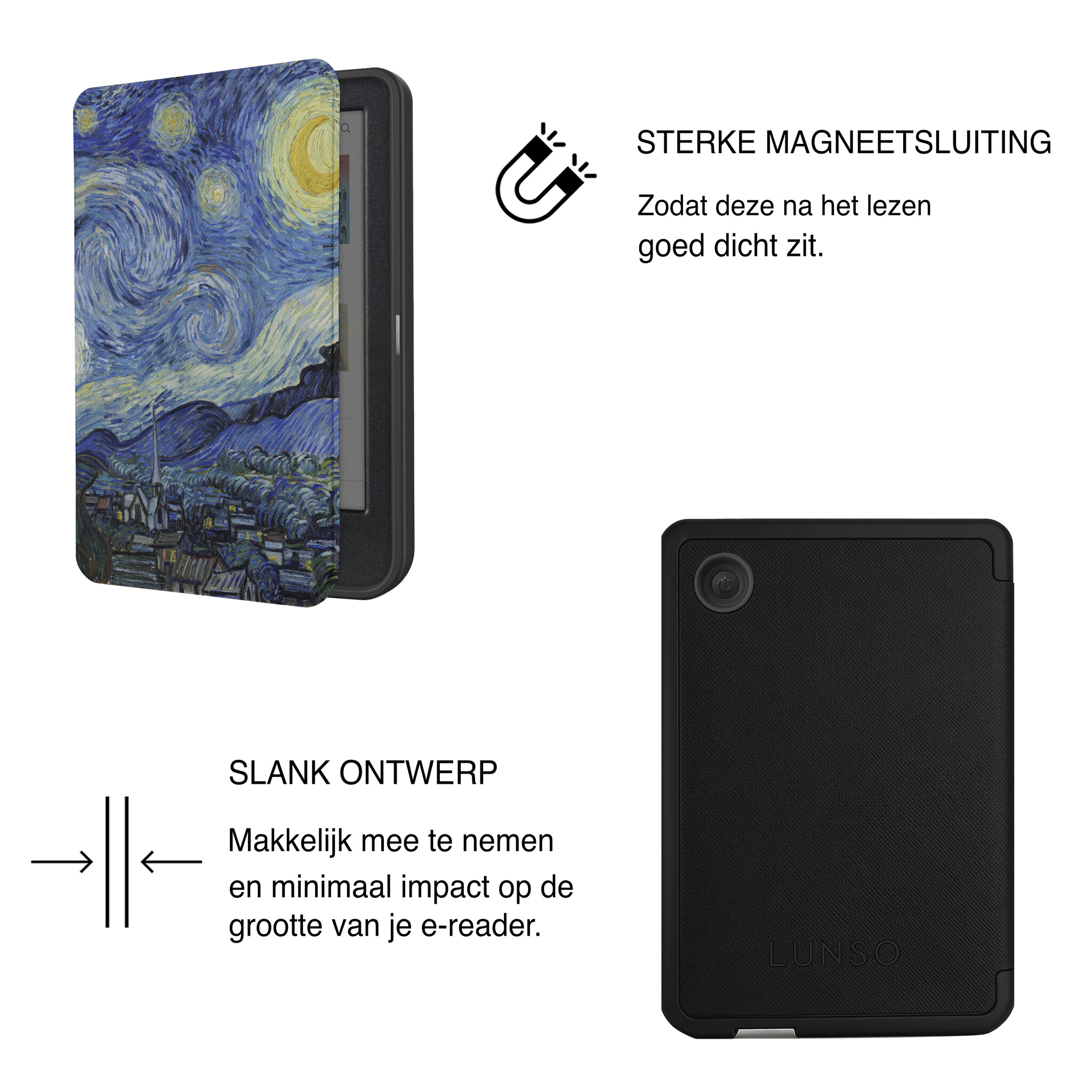 Kobo Clara BW / Clara Colour Hoesje - Vegan Saffiano Leren Sleep Cover - Met Handband en Auto Wake/Sleep - Van Gogh Sterrennacht