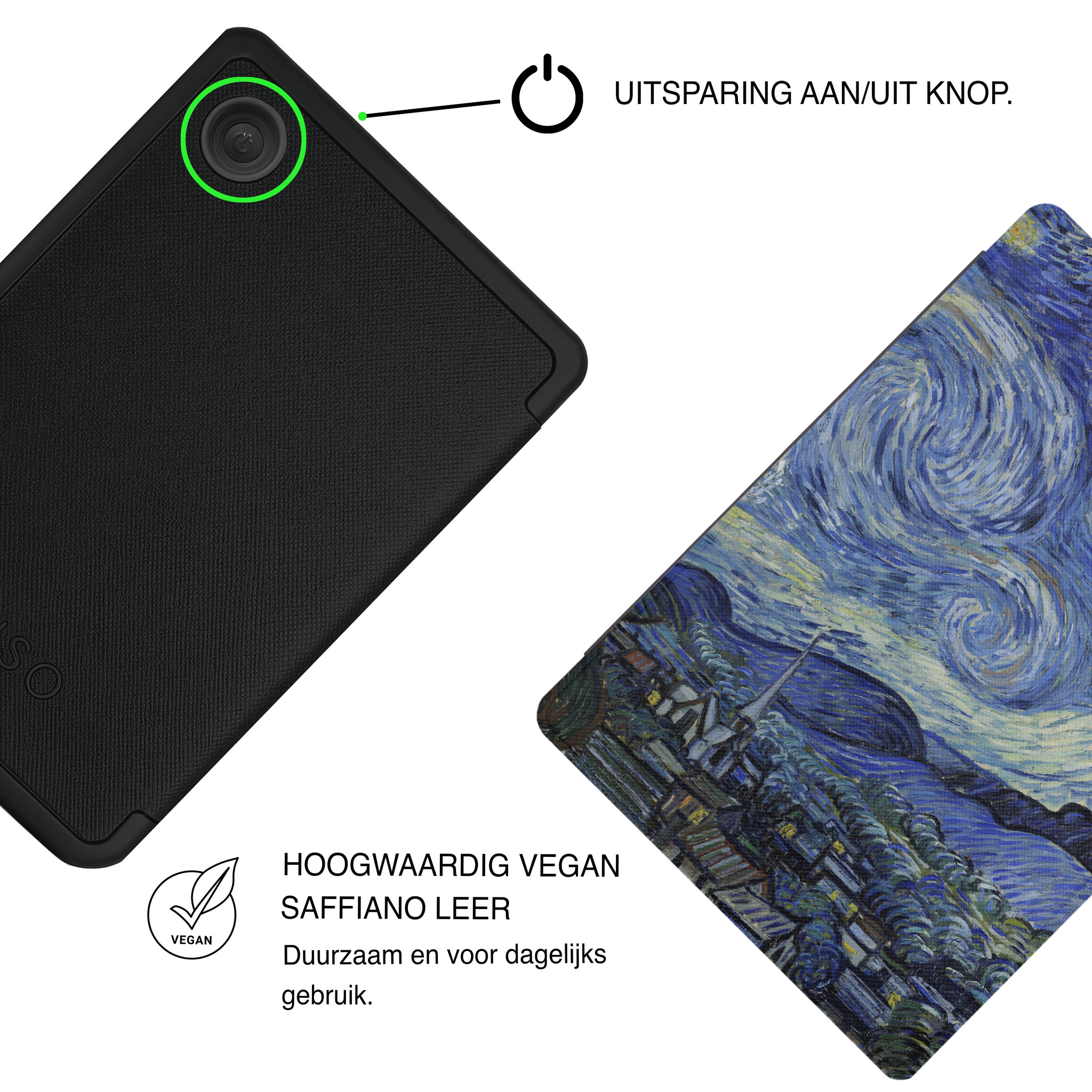 Kobo Clara BW / Clara Colour Hoesje - Vegan Saffiano Leren Sleep Cover - Met Handband en Auto Wake/Sleep - Van Gogh Sterrennacht