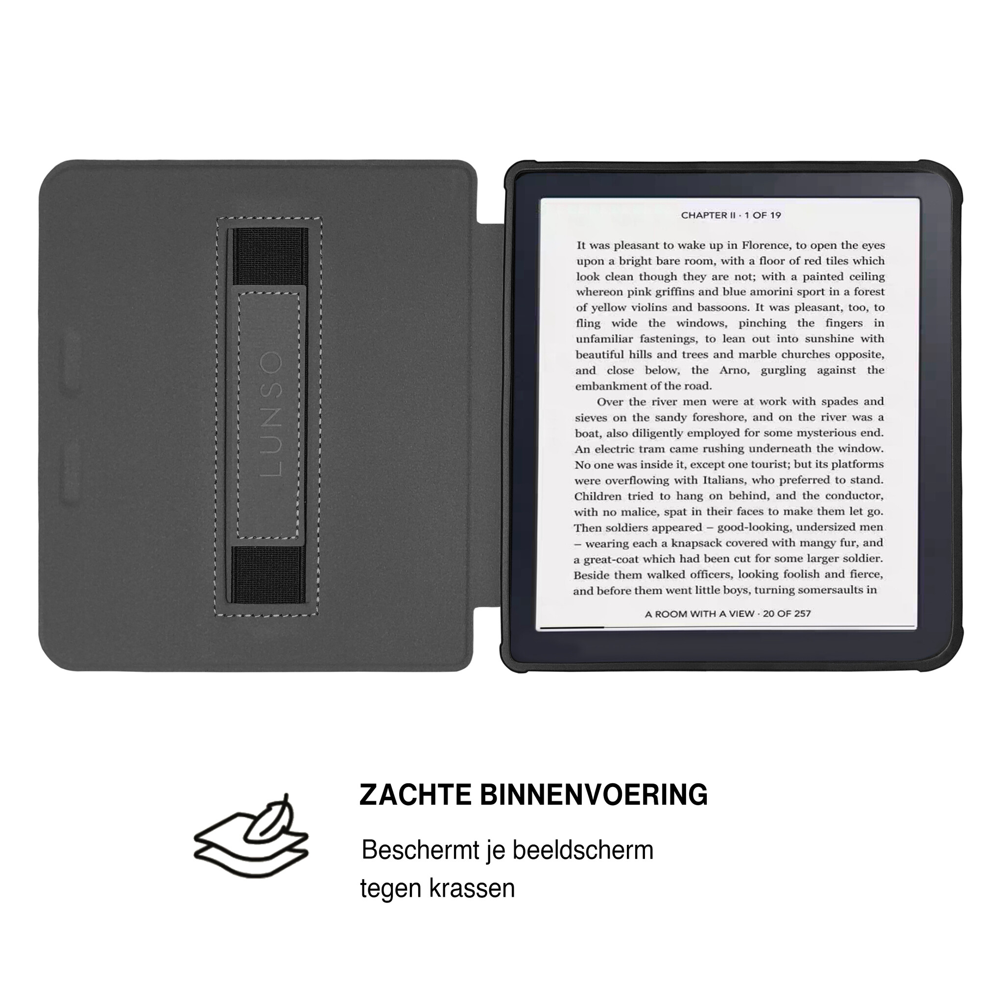 Kobo Libra Colour Hoesje - Vegan Saffiano Leren Sleep Cover - Met Handband en Auto Wake/Sleep - Urban Park