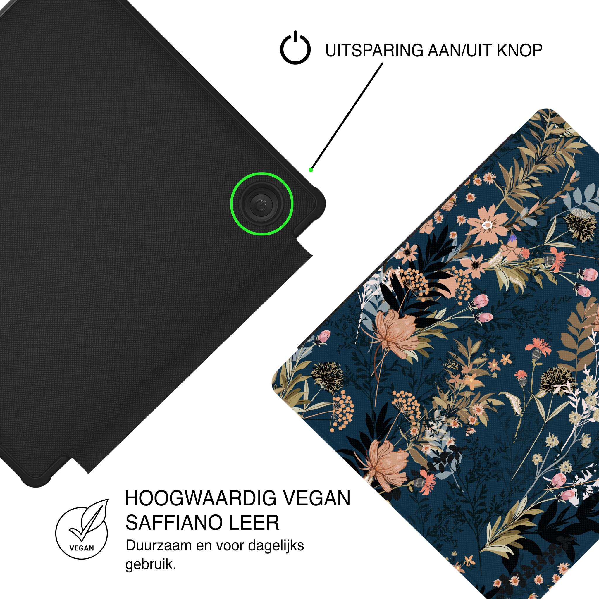 Kobo Libra Colour Hoesje - Vegan Saffiano Leren Sleep Cover - Met Handband en Auto Wake/Sleep - Urban Park