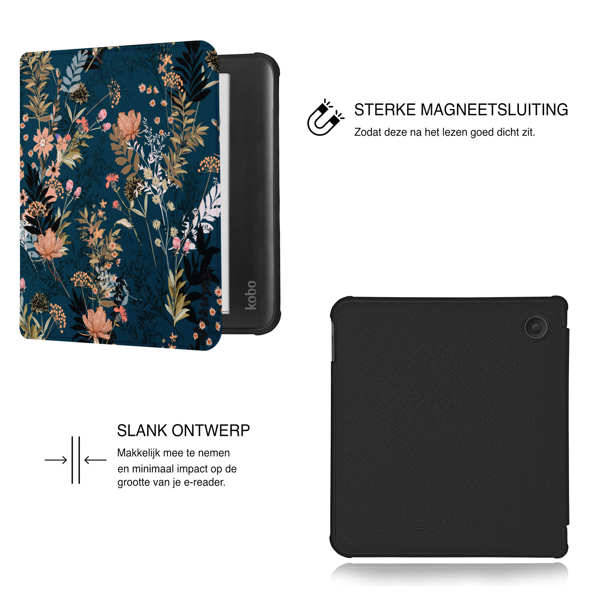 Kobo Libra Colour Hoesje - Vegan Saffiano Leren Sleep Cover - Met Handband en Auto Wake/Sleep - Urban Park