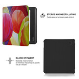 Kobo Libra Colour Hoesje - Vegan Saffiano Leren Sleep Cover - Met Handband en Auto Wake/Sleep - Tulpen