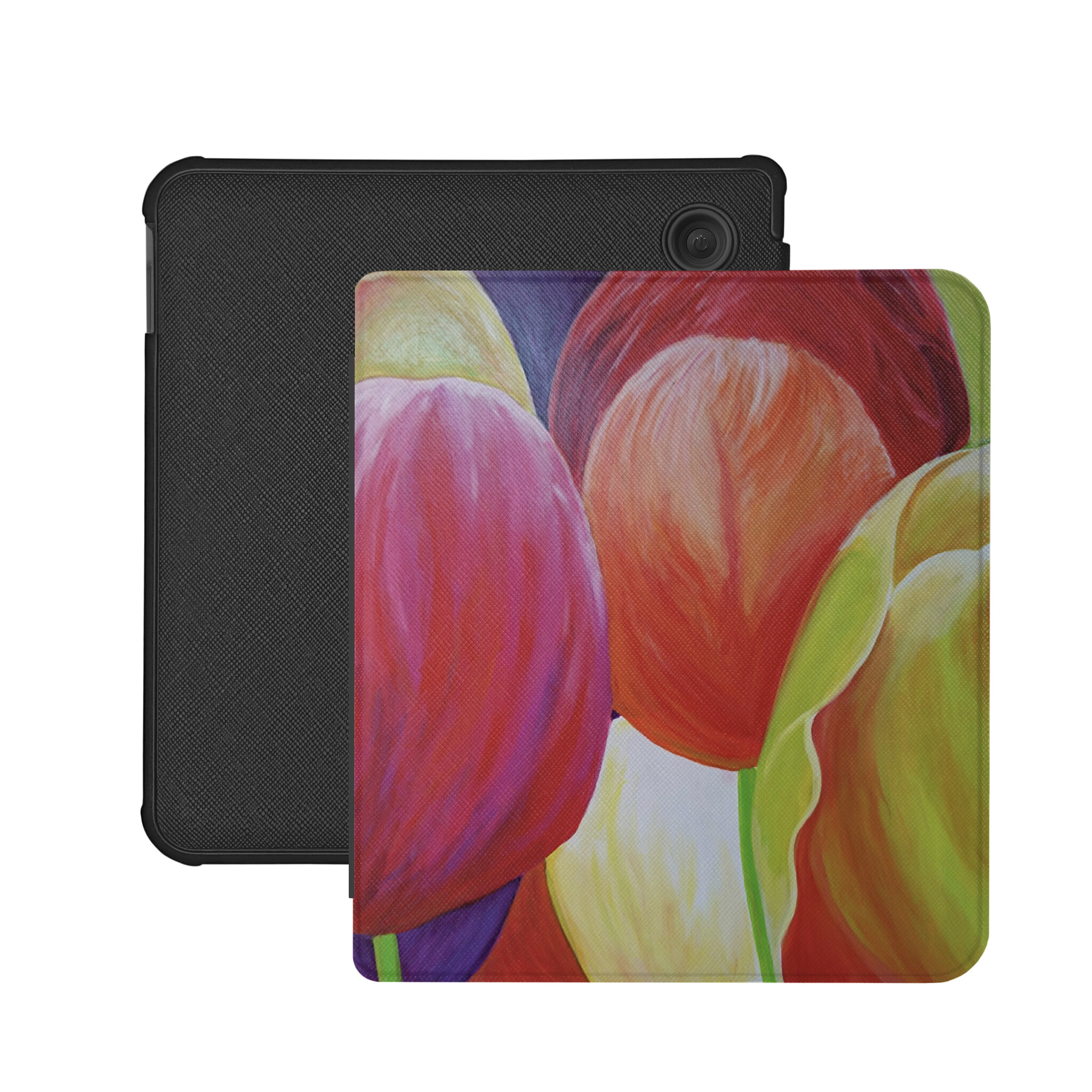 Kobo Libra Colour Hoesje - Vegan Saffiano Leren Sleep Cover - Met Handband en Auto Wake/Sleep - Tulpen