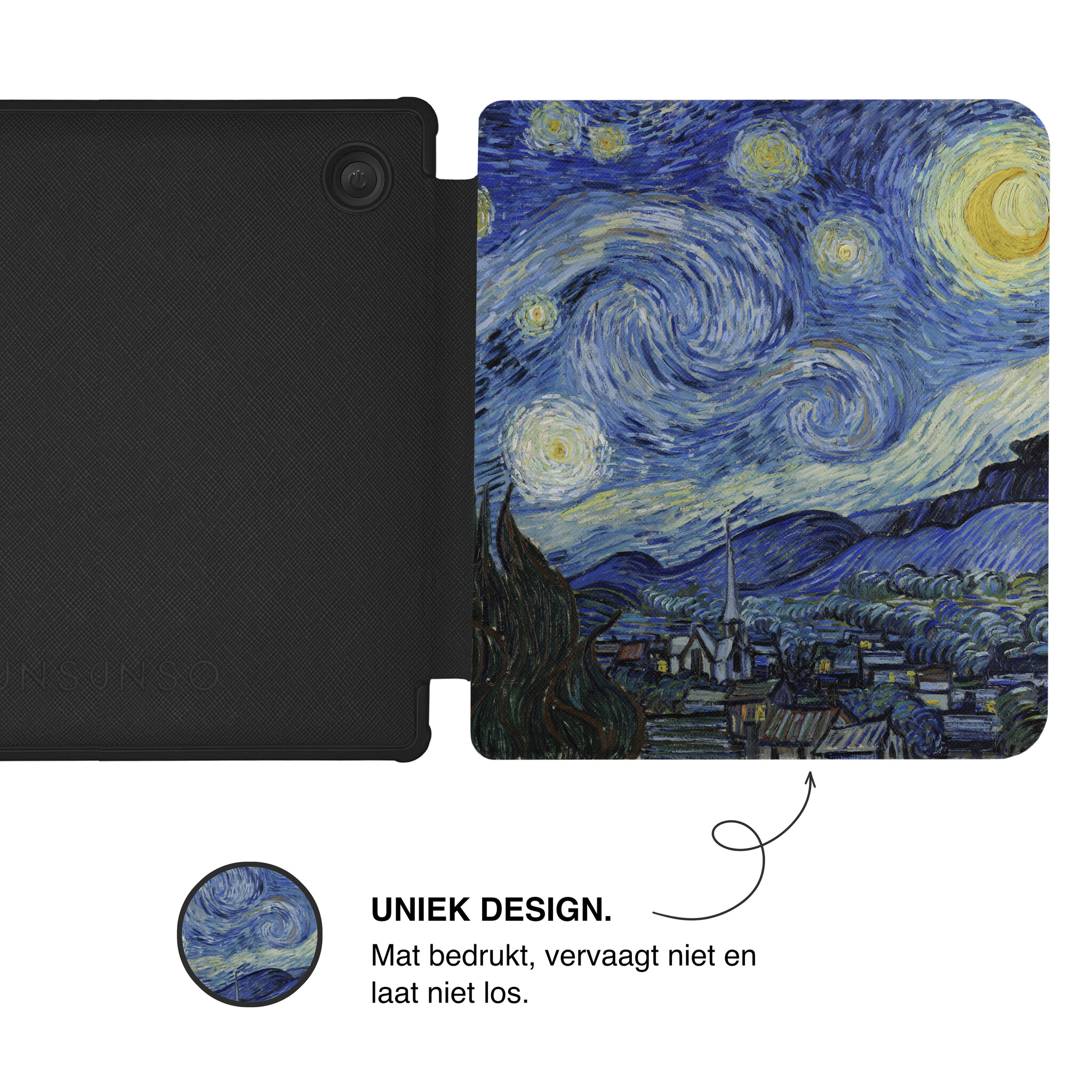 Kobo Libra Colour Hoesje - Vegan Saffiano Leren Sleep Cover - Met Handband en Auto Wake/Sleep - Van Gogh Sterrennacht