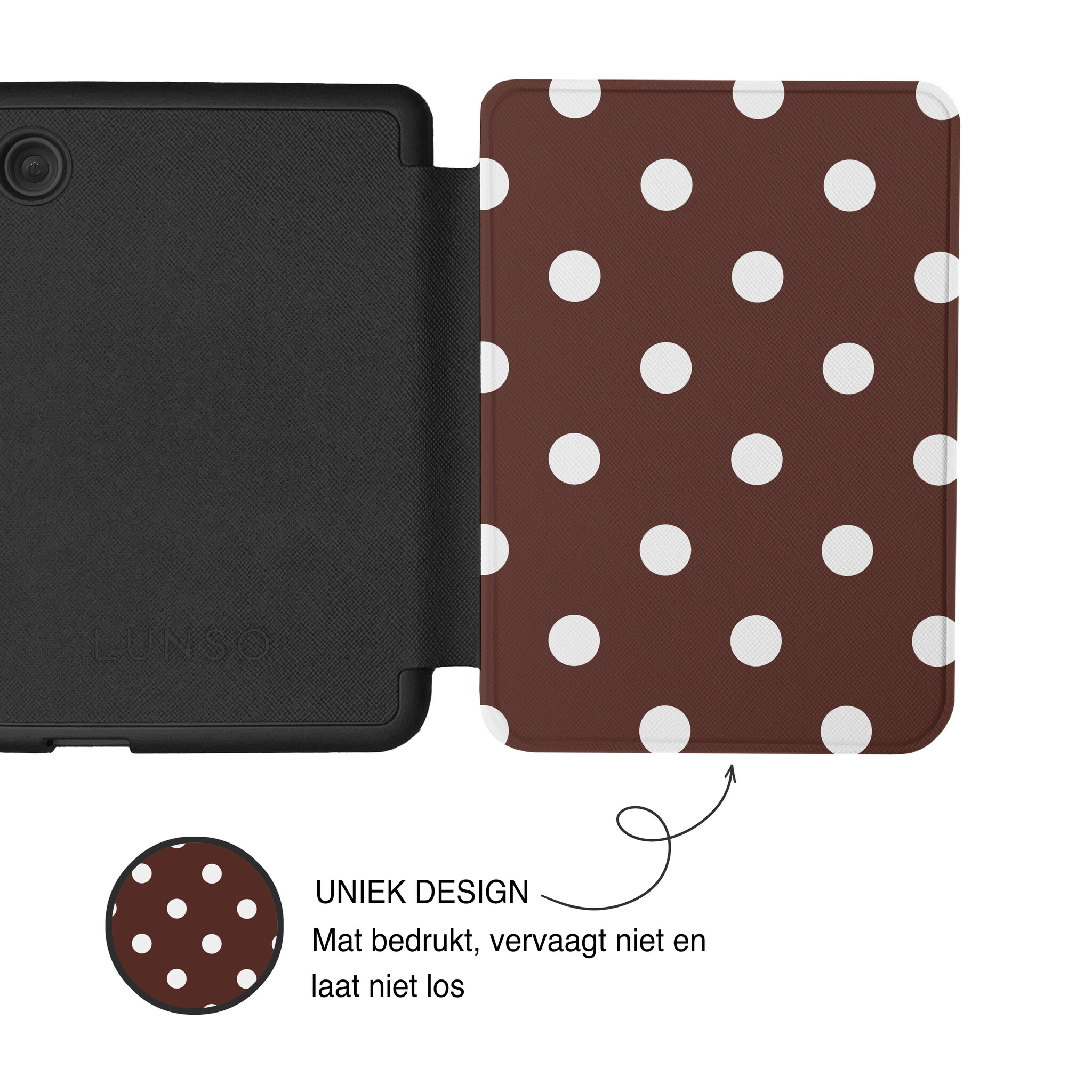 Kobo Clara BW / Clara Colour Hoesje - Vegan Saffiano Leren Sleep Cover - Met Handband en Auto Wake/Sleep - Vintage Dots