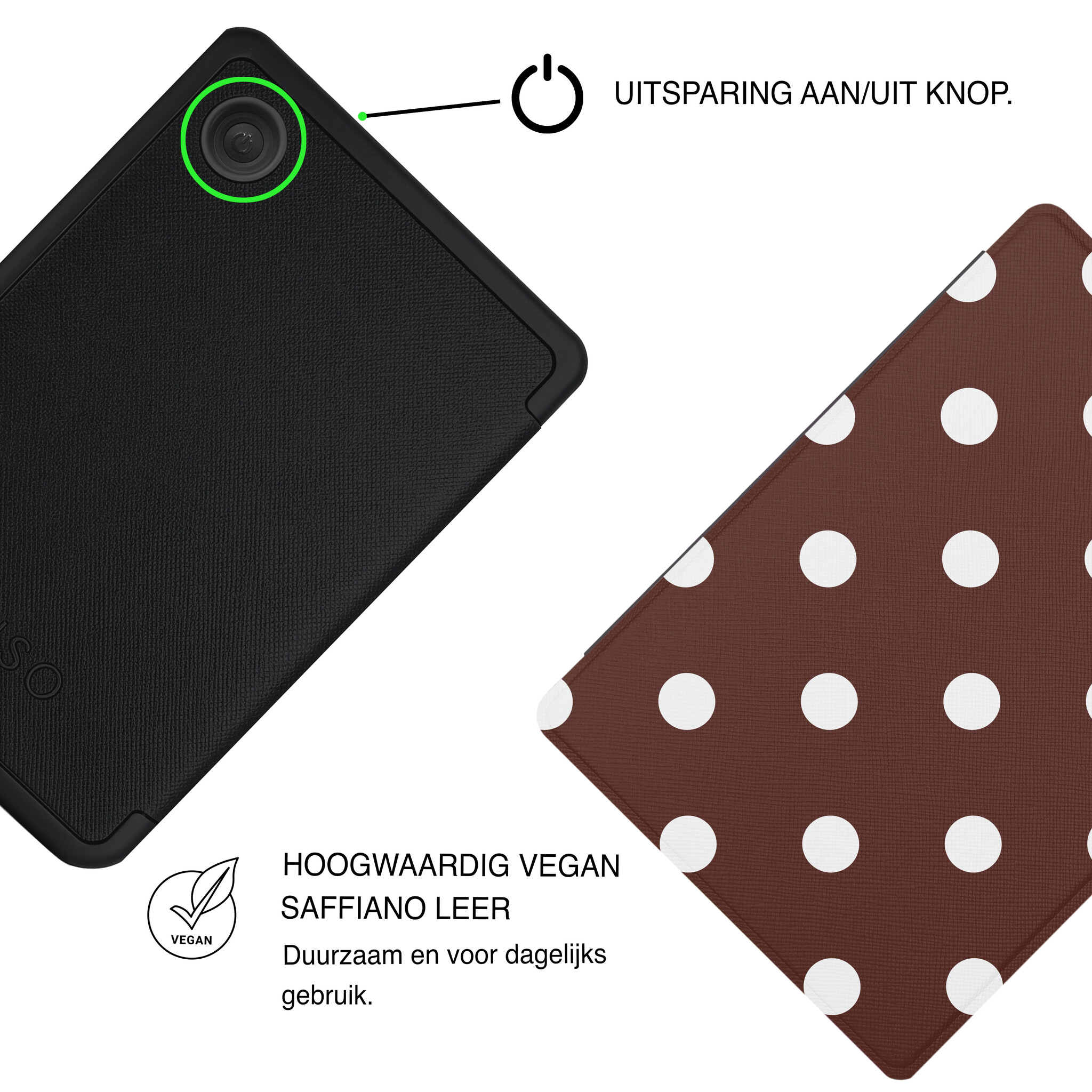 Kobo Clara BW / Clara Colour Hoesje - Vegan Saffiano Leren Sleep Cover - Met Handband en Auto Wake/Sleep - Vintage Dots