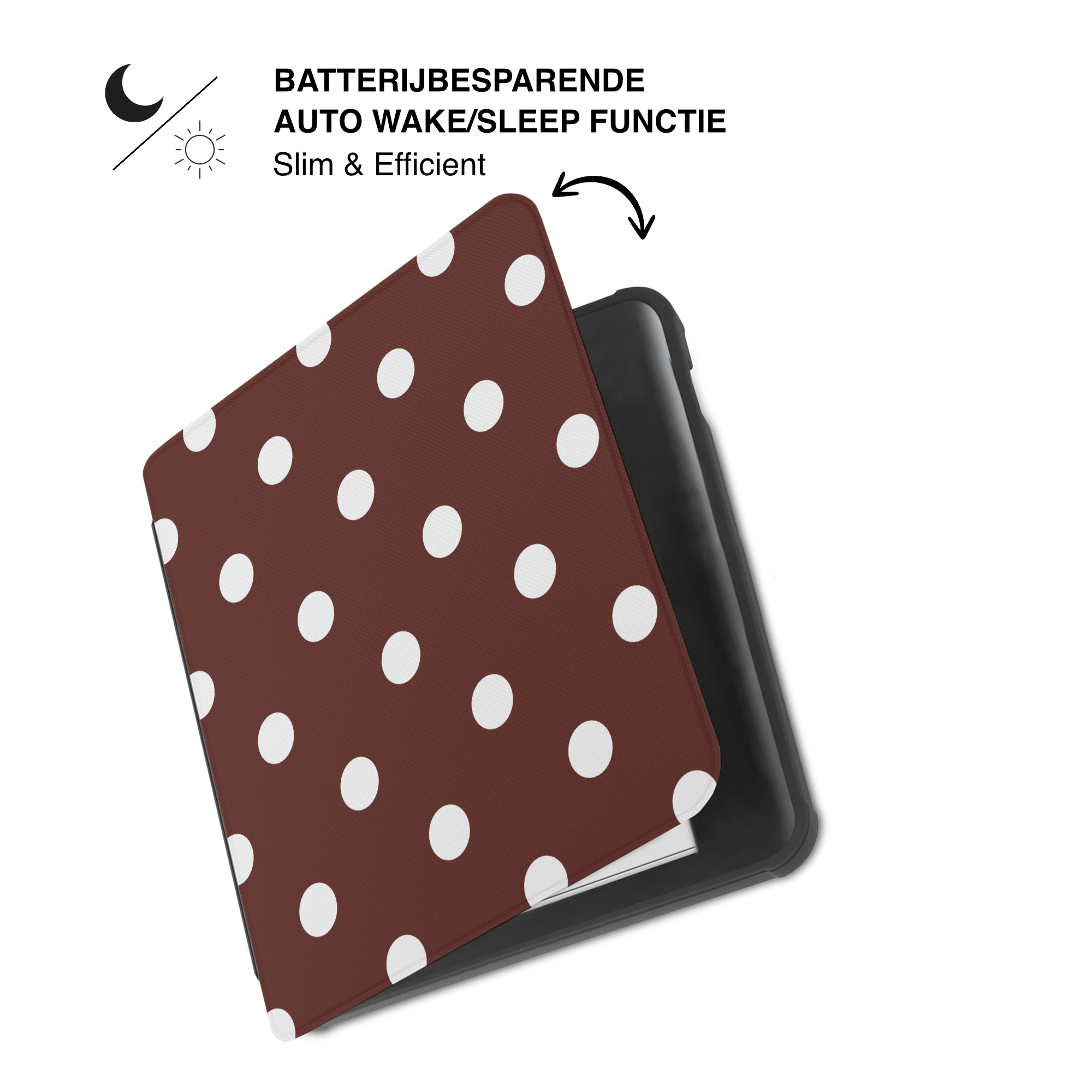 Kobo Libra Colour Hoesje - Vegan Saffiano Leren Sleep Cover - Met Handband en Auto Wake/Sleep - Vintage Dots