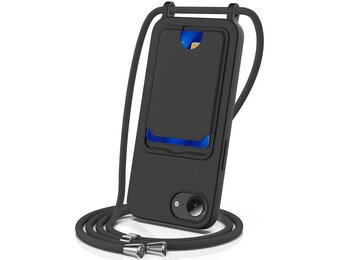 Casety iPhone 17e / iPhone 16e - Telefoonhoes met koord en kaarthouder - Zwart