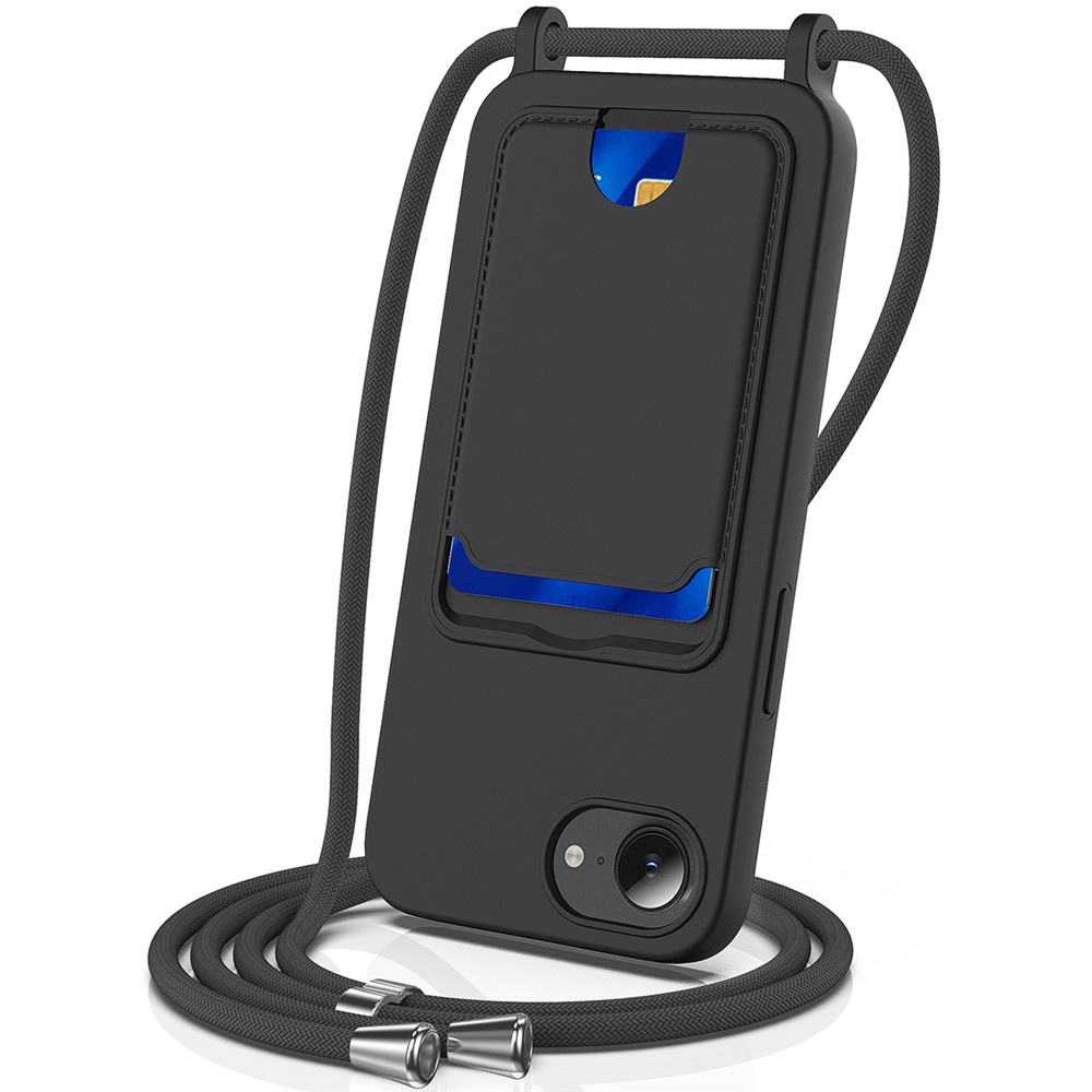 Casety iPhone 17e / iPhone 16e - Telefoonhoes met koord en kaarthouder - Zwart