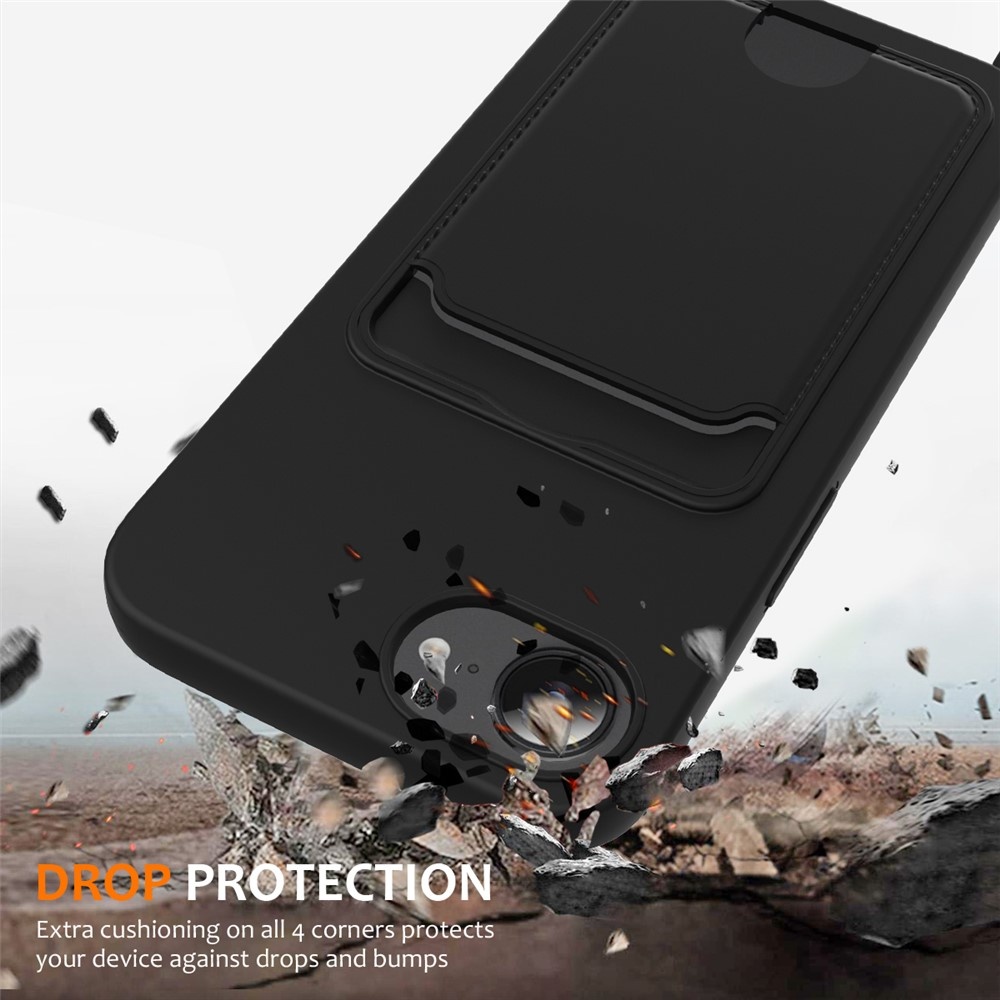 iPhone 17e / iPhone 16e Telefoonhoes met koord + kaarthouder - Zwart