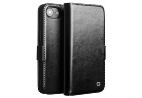 Qialino iPhone 17e / iPhone 16e hoesje - Leren bookcase - Magnetische sluiting - Zwart