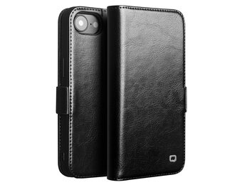 Qialino iPhone 17e / iPhone 16e hoesje - Leren bookcase - Magnetische sluiting - Zwart