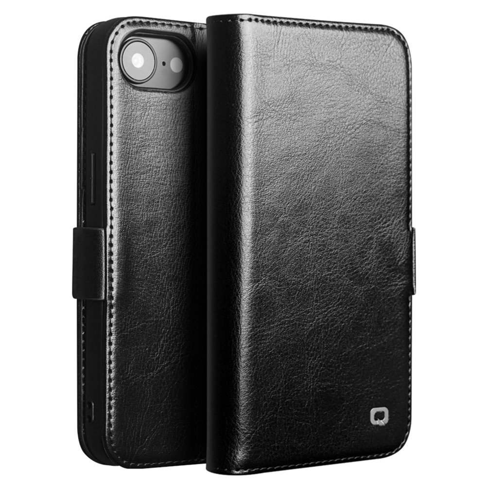 iPhone 17e / iPhone 16e luxe echt leren bookcase hoesje - Magnetische sluiting - Zwart