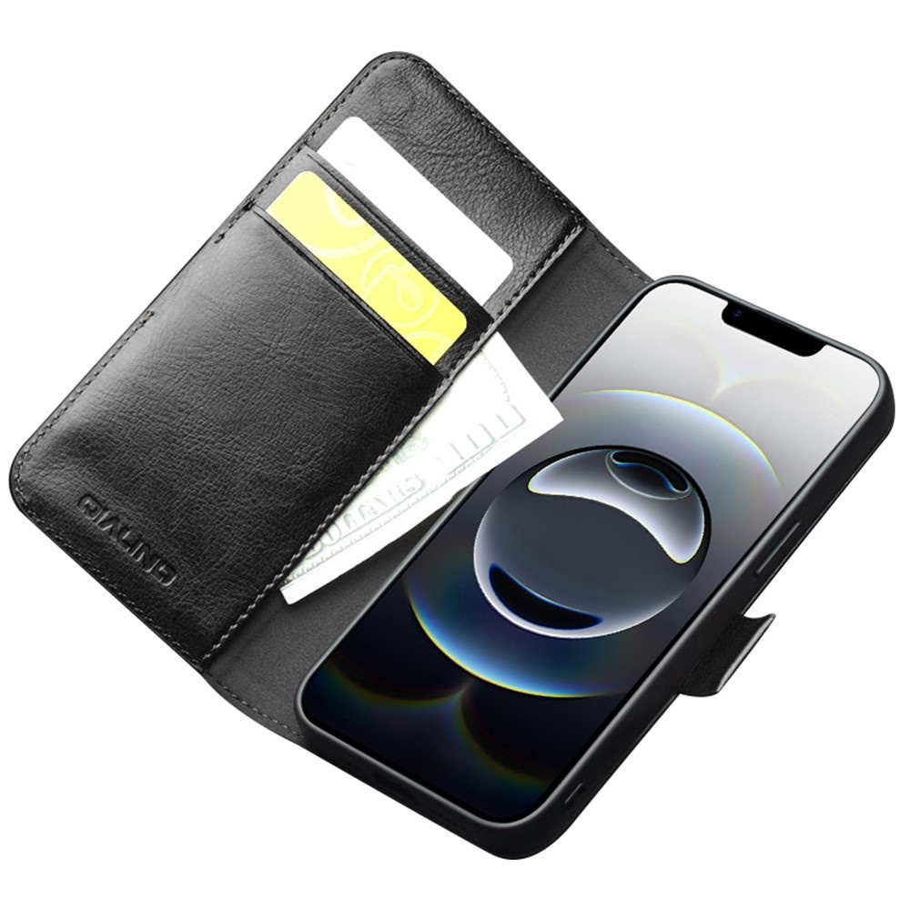 iPhone 17e / iPhone 16e luxe echt leren bookcase hoesje - Magnetische sluiting - Zwart