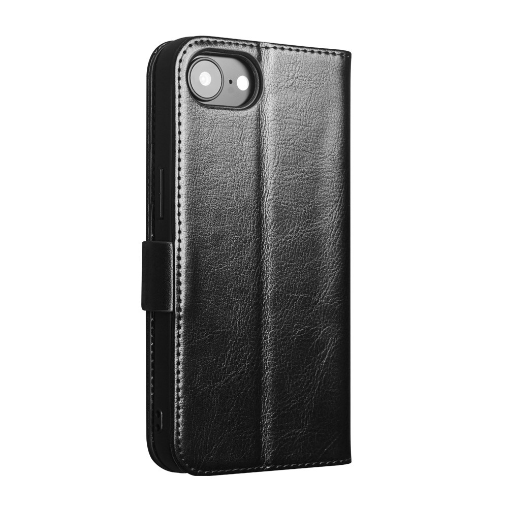 iPhone 17e / iPhone 16e luxe echt leren bookcase hoesje - Magnetische sluiting - Zwart