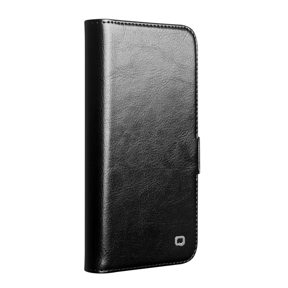 iPhone 17e / iPhone 16e luxe echt leren bookcase hoesje - Magnetische sluiting - Zwart