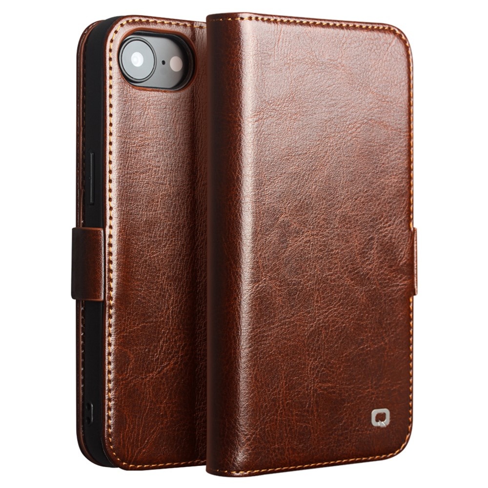 iPhone 17e / iPhone 16e luxe echt leren bookcase hoesje - Magnetische sluiting - Bruin