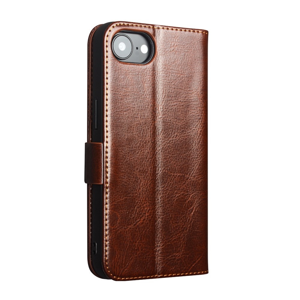 iPhone 17e / iPhone 16e luxe echt leren bookcase hoesje - Magnetische sluiting - Bruin