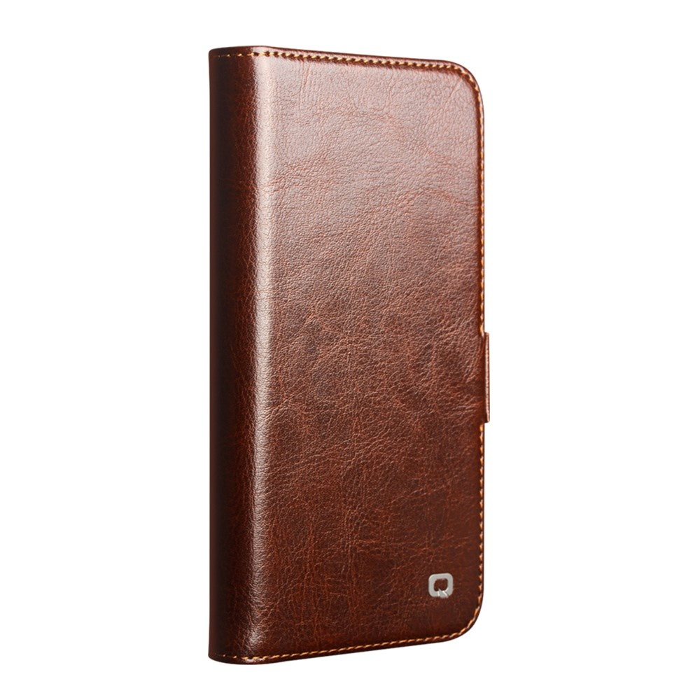 iPhone 17e / iPhone 16e luxe echt leren bookcase hoesje - Magnetische sluiting - Bruin