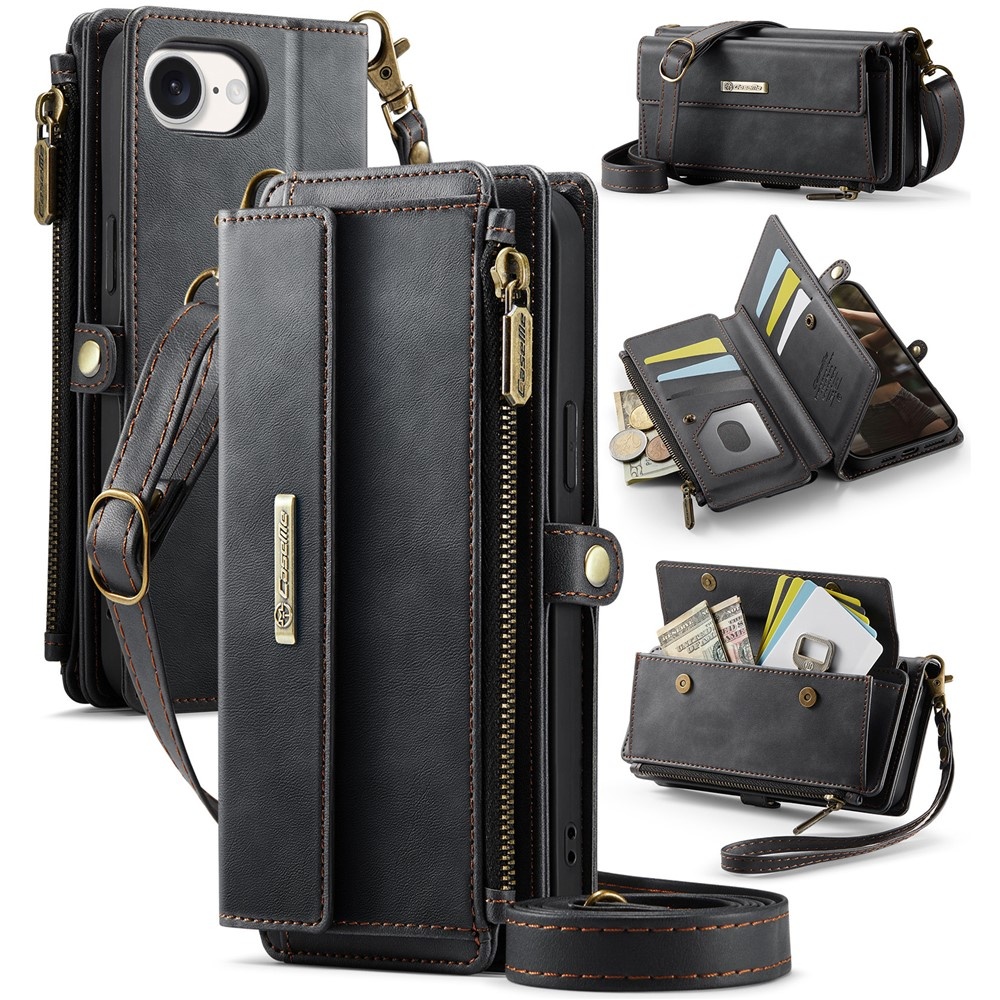 Caseme iPhone 17e / iPhone 16e hoesje - portemonnee tasje - Zwart