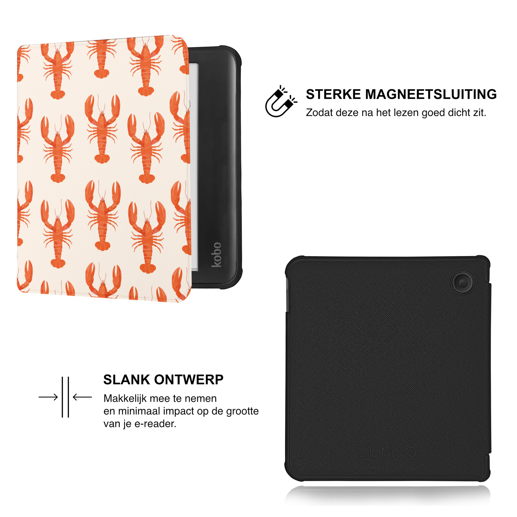 Kobo Libra Colour Hoesje - Vegan Saffiano Leren Sleep Cover - Met Handband en Auto Wake/Sleep - Catch of the Day