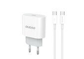 Dudao - EU Stekker met USB-C oplader - USB-C naar USB-C aansluiting - 20w oplaadkabel - Datakabel - 1 Meter - Wit