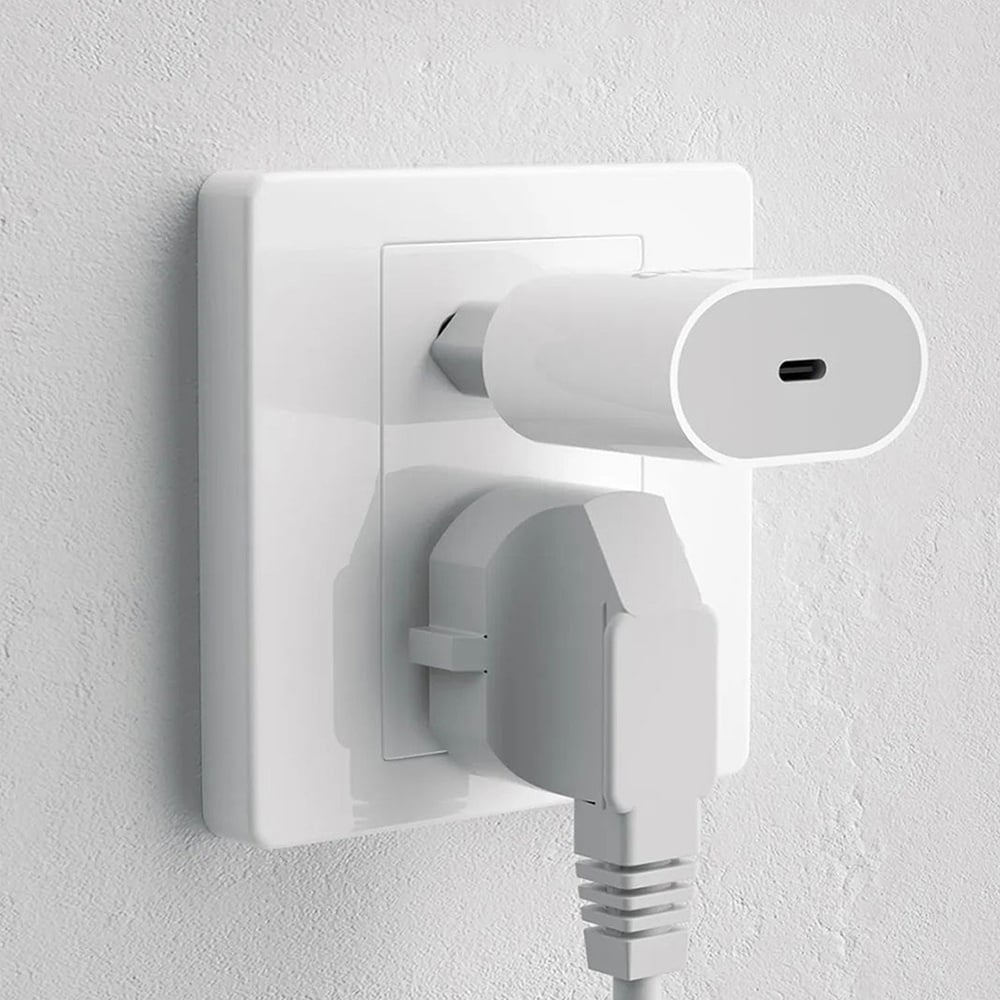 EU Stekker met USB-C naar USB-C oplader (20W) en datakabel van 1 Meter - Wit
