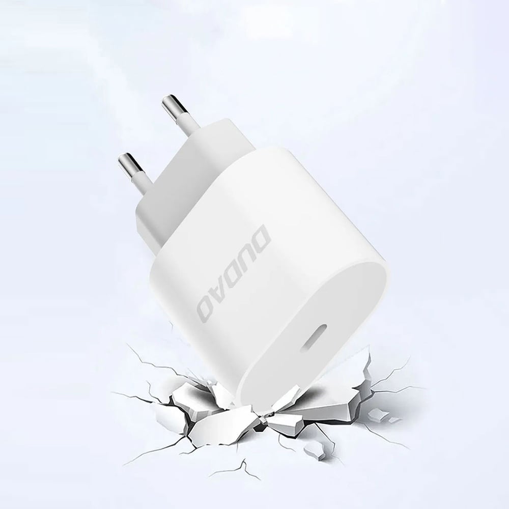 EU Stekker met USB-C naar USB-C oplader (20W) en datakabel van 1 Meter - Wit