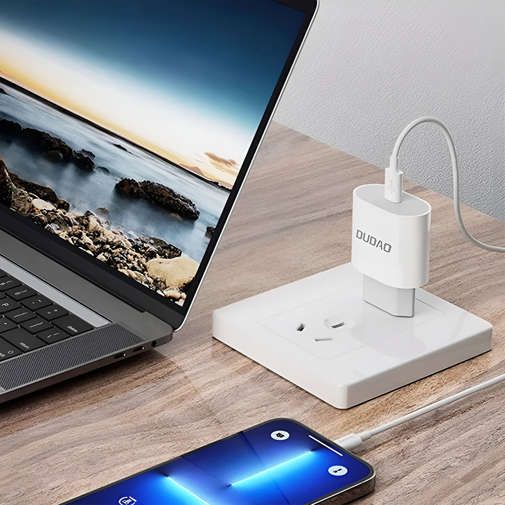 EU Stekker met USB-C naar USB-C oplader (20W) en datakabel van 1 Meter - Wit