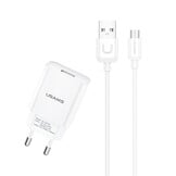 Travel Charger Set - EU Stekker met USB naar Micro-USB Oplaadkabel en Datakabel - 10W / 2.1A - 1 Meter - Wit