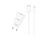 USAMS - EU Stekker met Micro-USB oplader - USB naar Micro-USB aansluiting - 10w oplaadkabel - Datakabel - 1 Meter - Wit