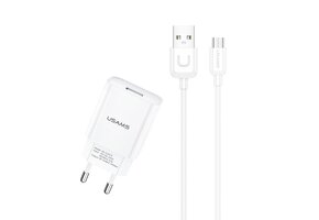 USAMS - EU Stekker met Micro-USB oplader - USB naar Micro-USB aansluiting - 10w oplaadkabel - Datakabel - 1 Meter - Wit