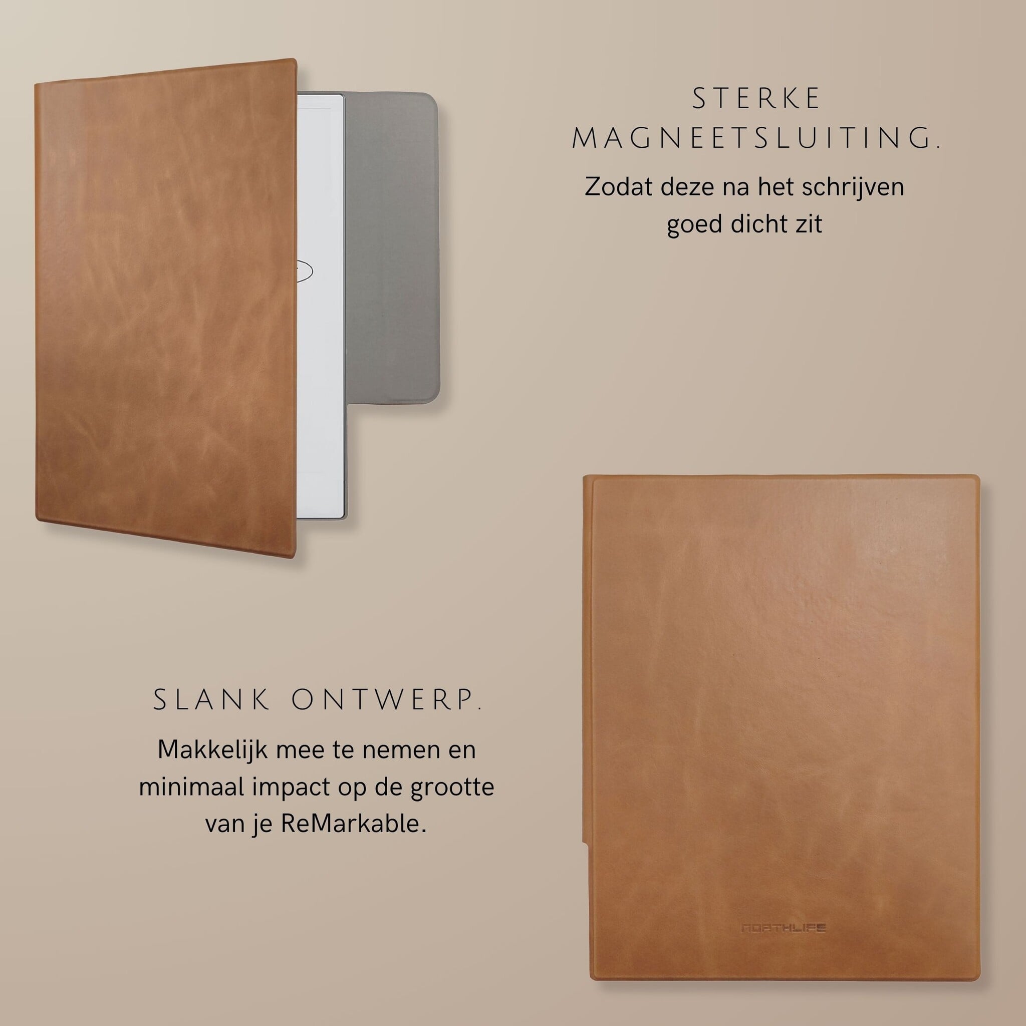 ReMarkable 2 Slim magnetisch echt leren cover hoes – Cognac