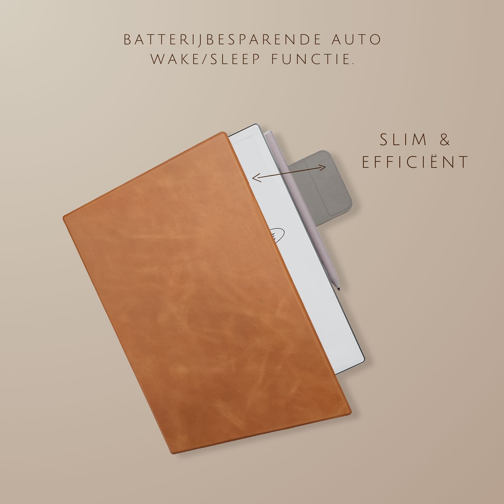 ReMarkable Paper Pro Slim magnetisch echt leren cover hoes – Cognac