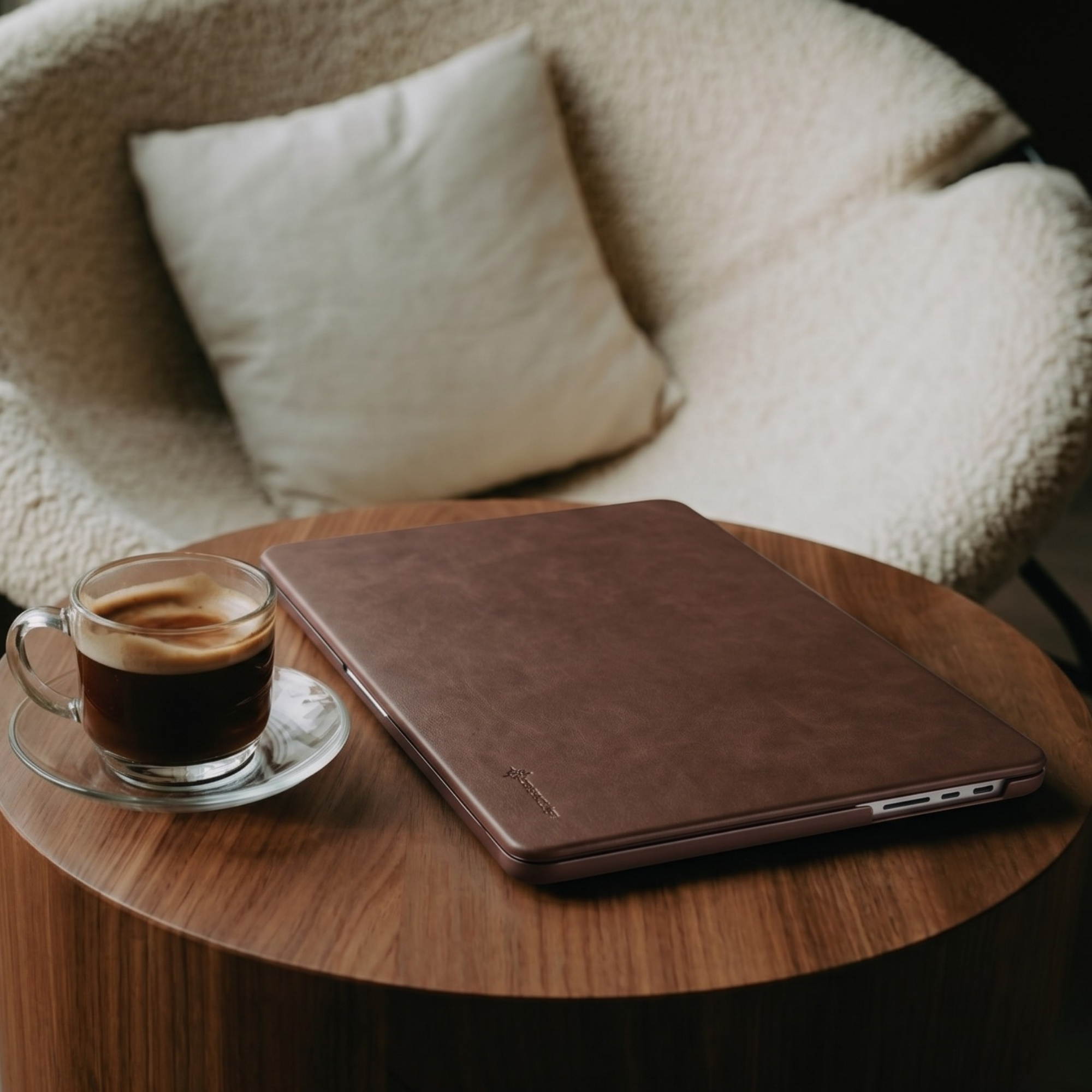 MacBook Pro 14 inch (2021-2026) Leren cover hoes - Coffee