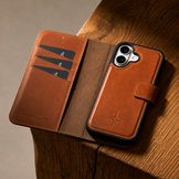 iPhone 16 Plus leren afneembare 2-in-1 bookcase telefoonhoes - Cognac