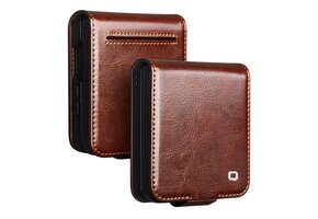 Qialino Samsung Galaxy Z Flip 8 hoesje - Leren Flipcase - Donkerbruin